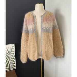 Rose Carmine Pastel Glitter Mohair Blend Lurex Cardigan Sweater